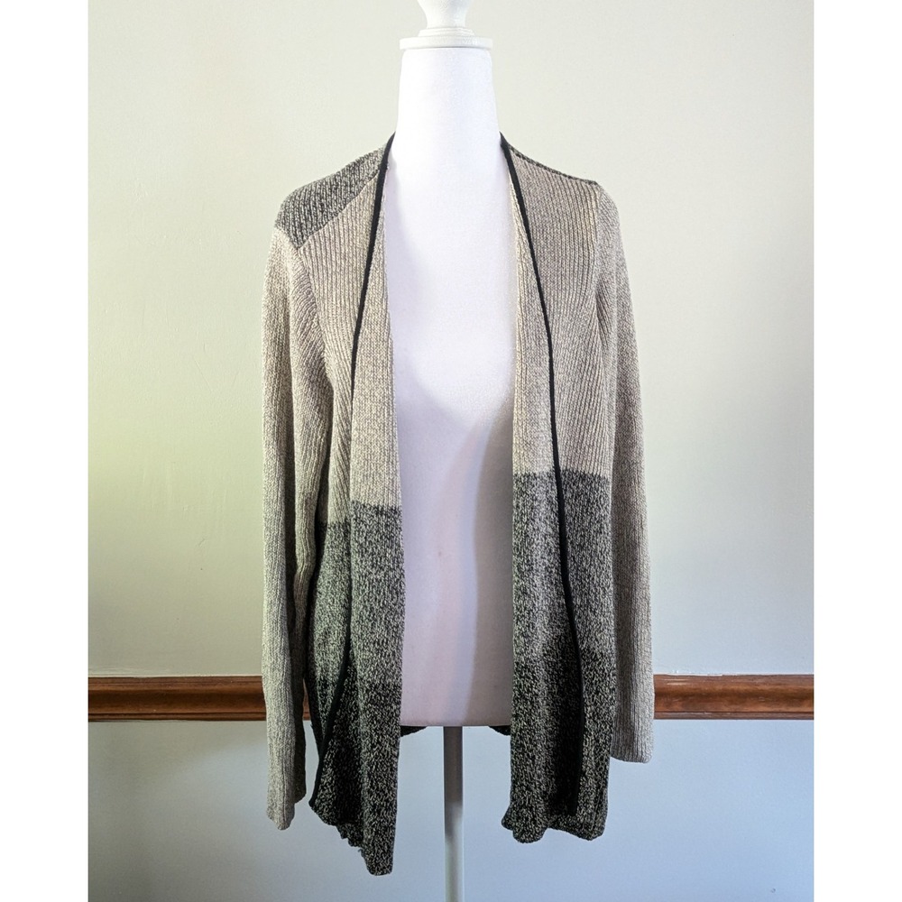Eileen Fisher Open Cardigan Sweater Sz 2X Wool Organic Linen Colorblock Gray